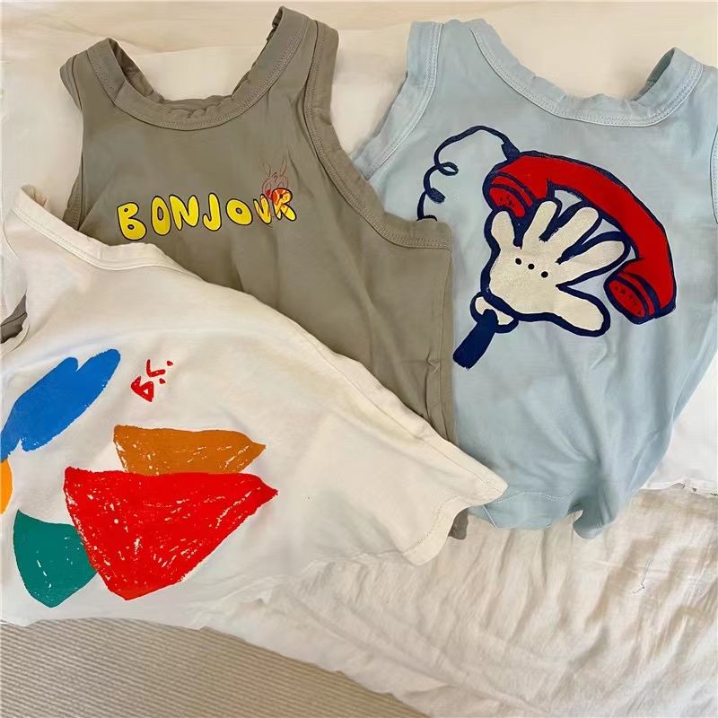 Children's vest 2022 summer new boys and girls cartoon printed cotton T-shirt baby strap top tide