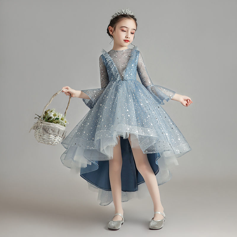 Girls princess dress children's evening dress fluffy yarn flower girl wedding dress little girl host piano student performance clothing