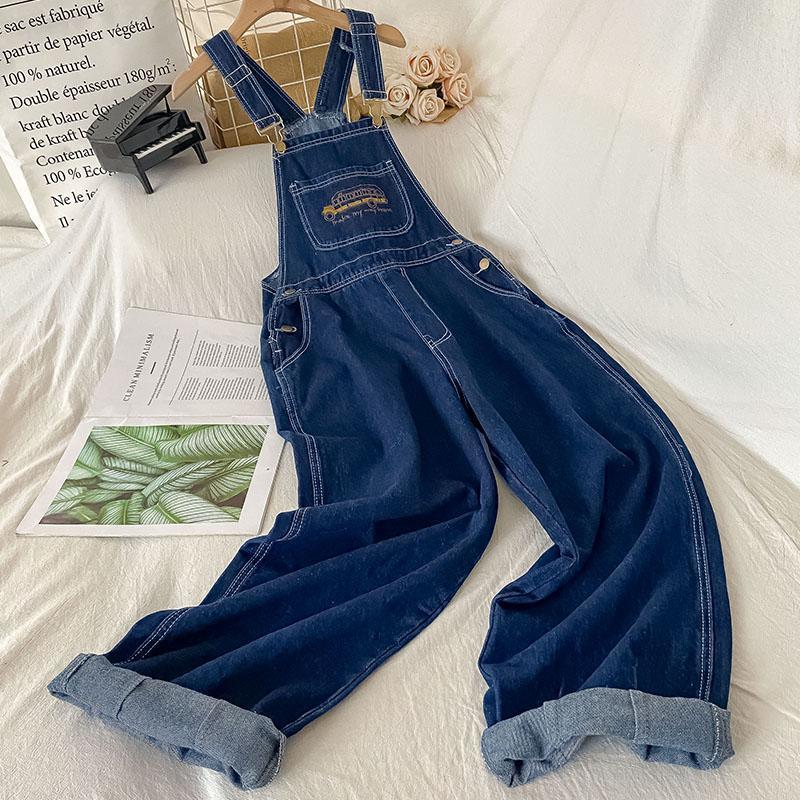 2022 new fashion personality ins spring and summer overalls loose straight wide-leg jeans female student pants tide