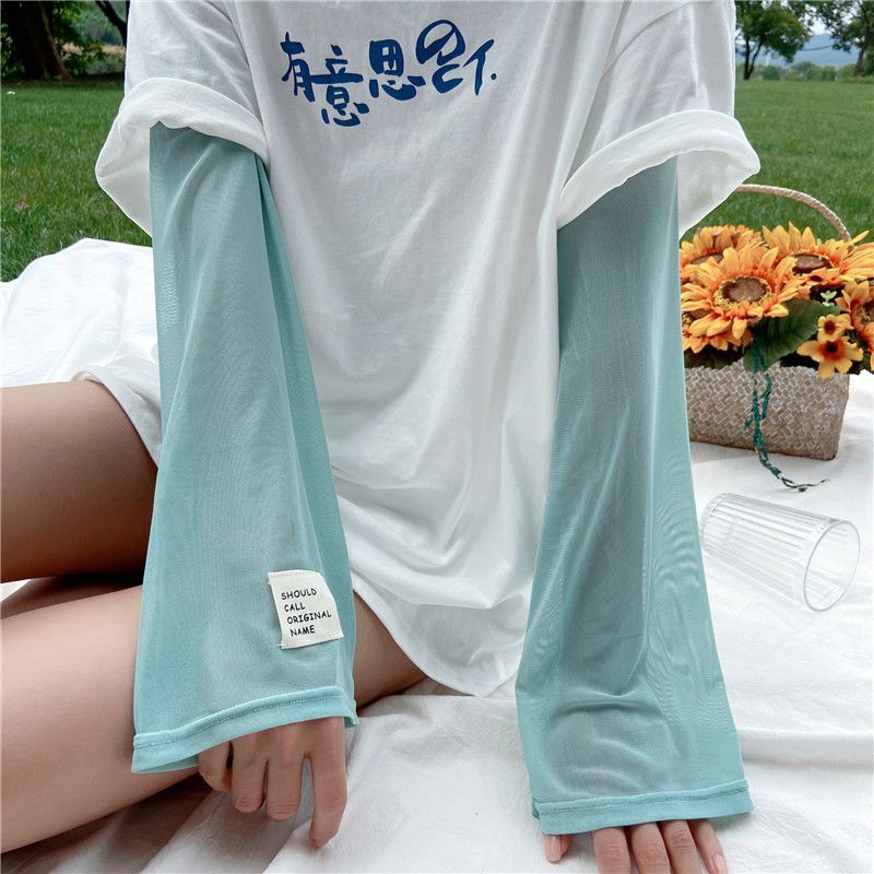 Loose icy sleeves mesh summer all-match ice silk sunscreen sleeves women's armguards riding thin solid color ice sleeves