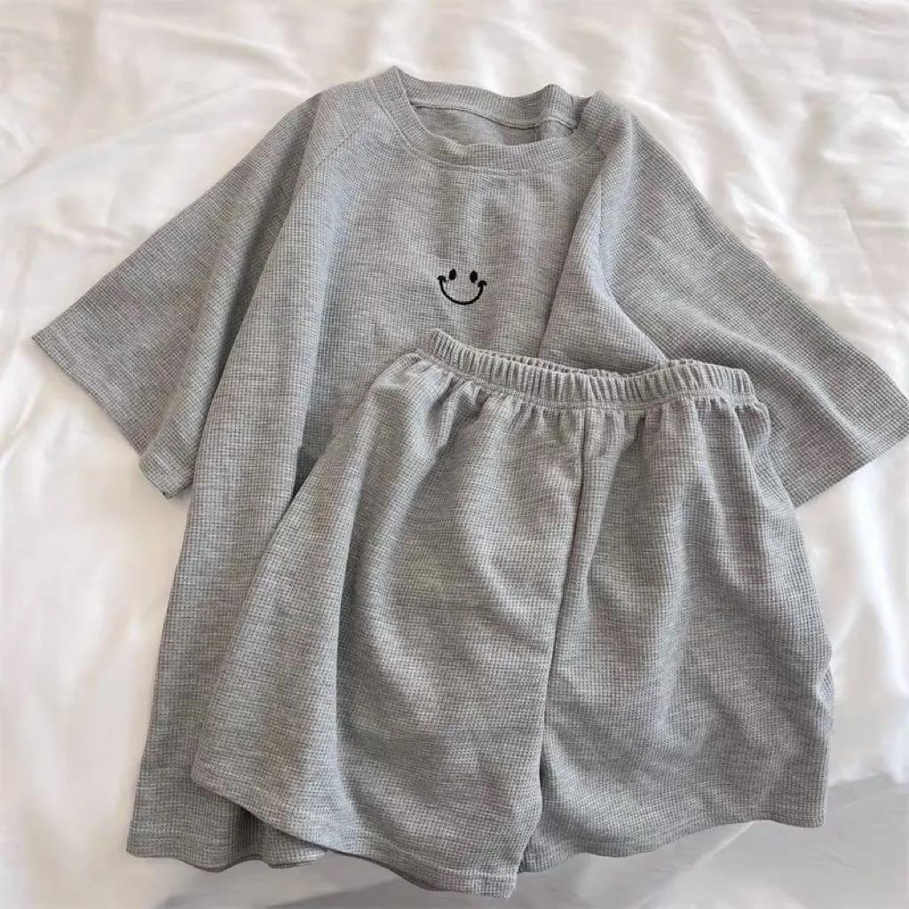 Pajamas women's summer thin short-sleeved shorts loose cute student two-piece suit simple and can be worn outside home clothes