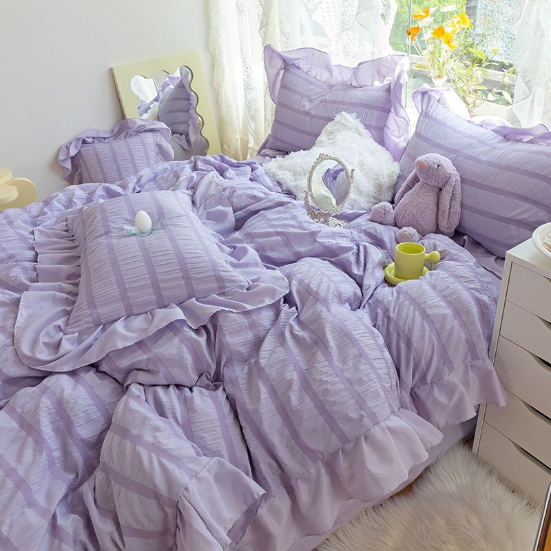 Korean ins cut flower washed cotton bedding four piece set princess style girl quilt cover dormitory sheet three piece set