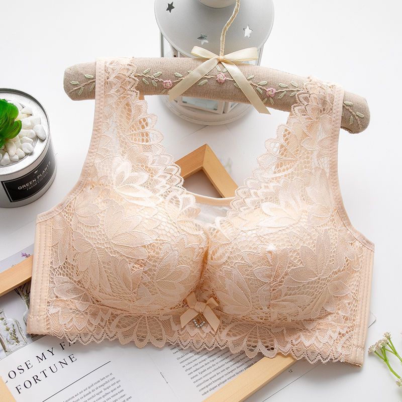 Thin section large size non-steel ring anti-sagging breast-feeding bra push-up big chest showing small beauty vest-style anti-slip bra