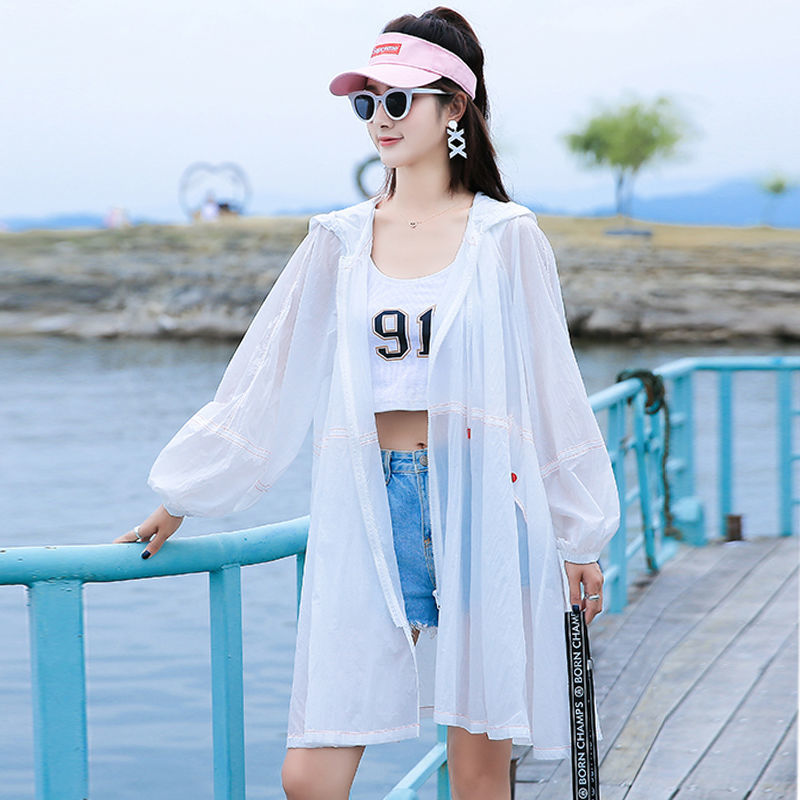 White sun protection clothing women's mid-length 2023 summer new thin section all-match long-sleeved sun protection clothing loose western style jacket