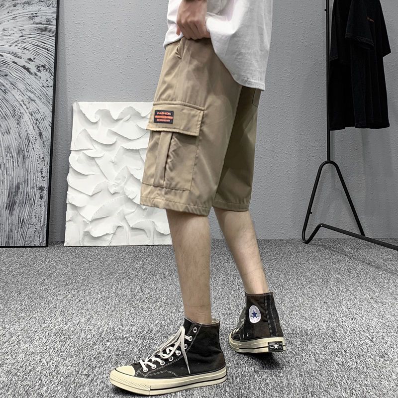 Work Shorts sports Hong Kong chic men ins national trend large Korean straight tube loose pants summer men's fashion