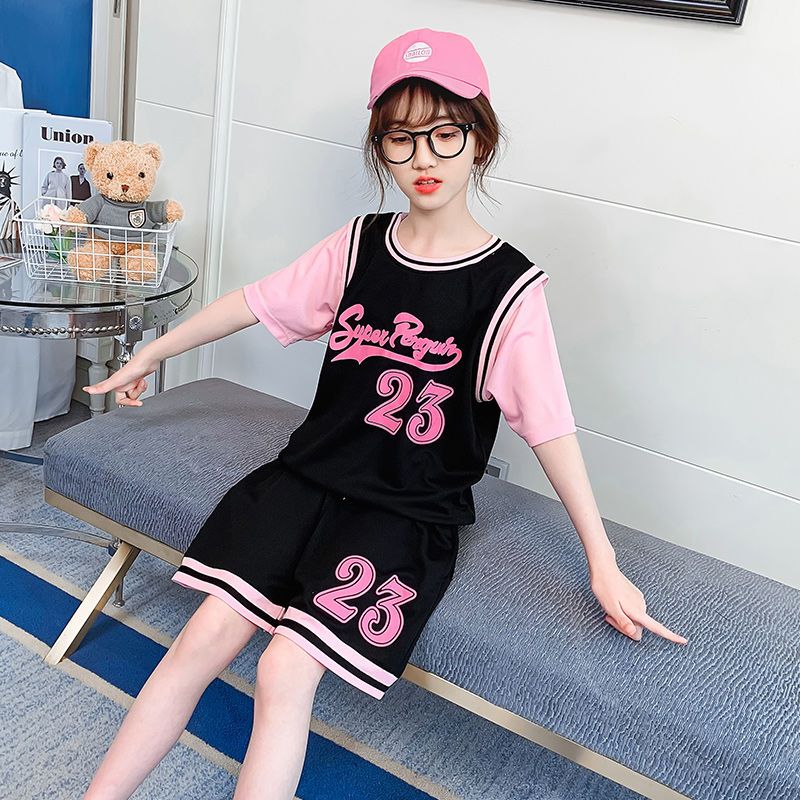女童套裝夏裝洋氣籃球服2022新款速干中大兒童夏季寬鬆短褲兩件套