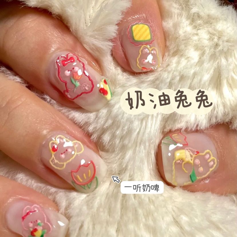 新款可愛兔兔美甲貼紙tomoni&愛嬈合作款浮雕日系背膠指甲裝飾