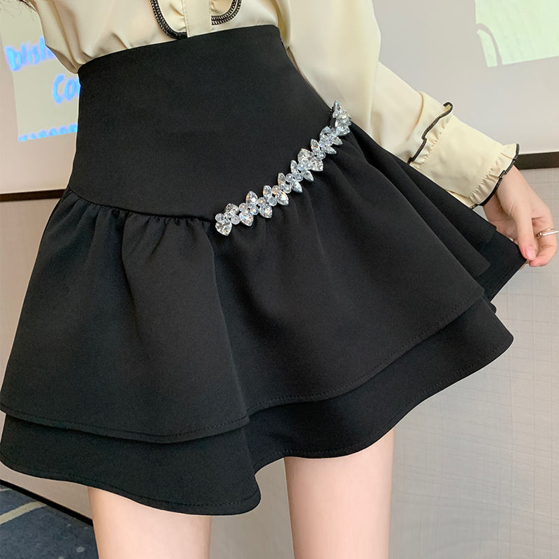 A-line skirt women's anti-exposure niche  spring white high-waisted short skirt slimming puffy skirt