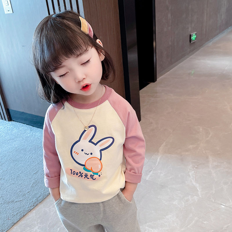 女童長袖t恤春秋純棉2022新款上衣服兒童裝洋氣女寶寶打底衫春裝T