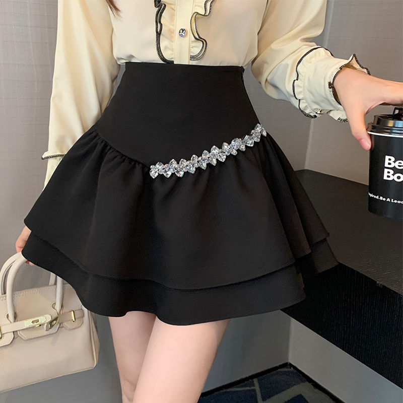 A-line skirt women's anti-exposure niche  spring white high-waisted short skirt slimming puffy skirt