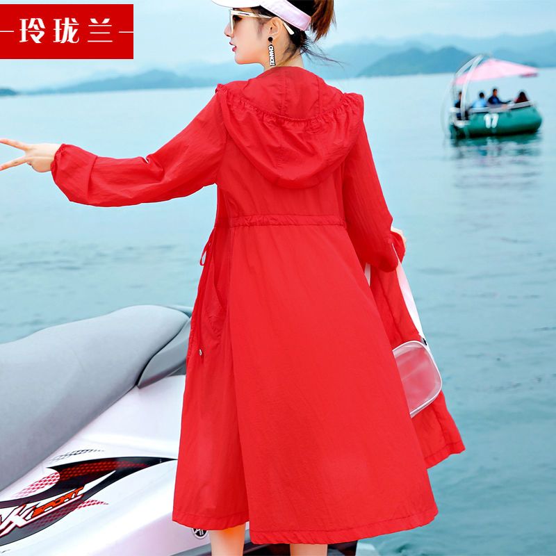 2023 summer new Korean version long over the knee breathable red sun protection clothing women's large size travel sun protection clothing thin coat