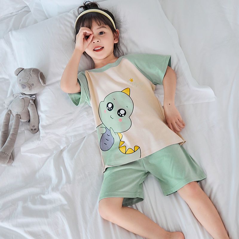 儿童睡衣夏季女童纯棉短袖薄款女孩中大童宝宝可爱卡通家居服套装