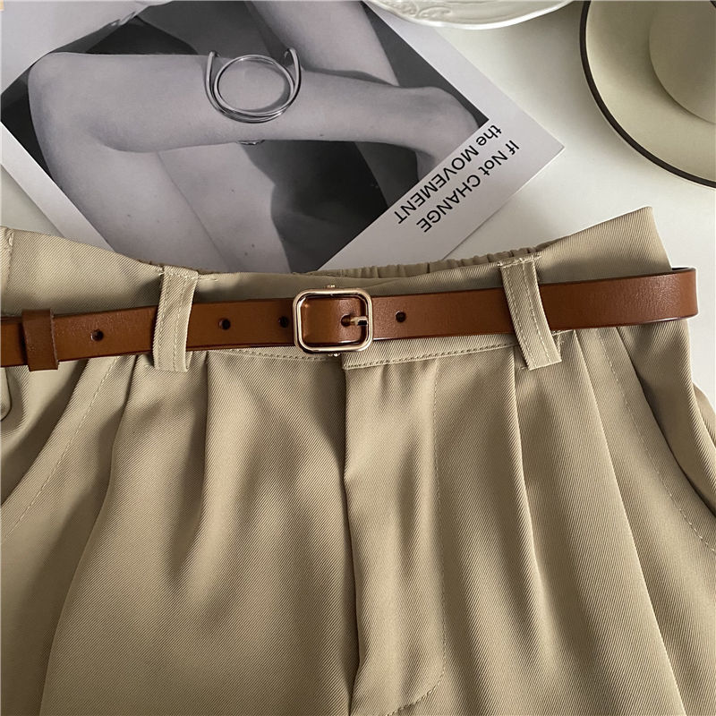 Korean decoration simple and versatile gold buckle retro thin belt for women, narrow decoration, good match with summer small belt trouser belt