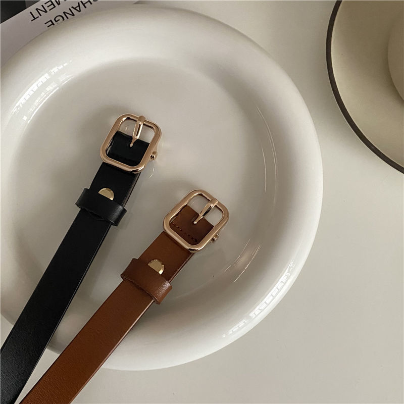 Korean decoration simple and versatile gold buckle retro thin belt for women, narrow decoration, good match with summer small belt trouser belt