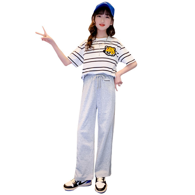 女童夏装套装2023新款韩版洋气网红炸街女大童阔腿裤子运动两件套