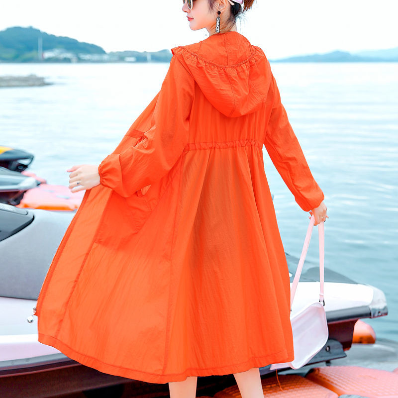 2023 summer new Korean version long over the knee breathable red sun protection clothing women's large size travel sun protection clothing thin coat