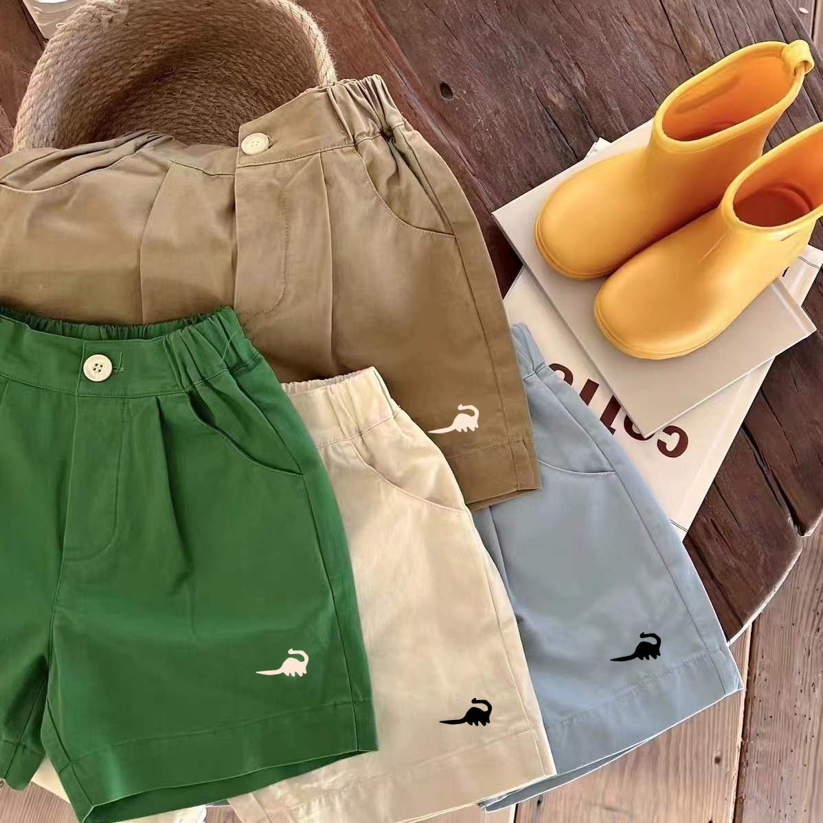 Boys and girls shorts 2022 summer new children's printed cotton casual pants female baby waist buckle five-point pants all-match