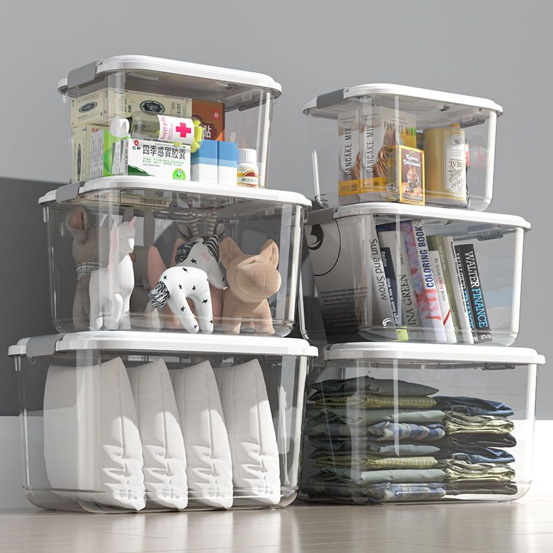 透明收纳箱家用塑料筐大号杂物衣服整理箱零食玩具盒后备储物箱子