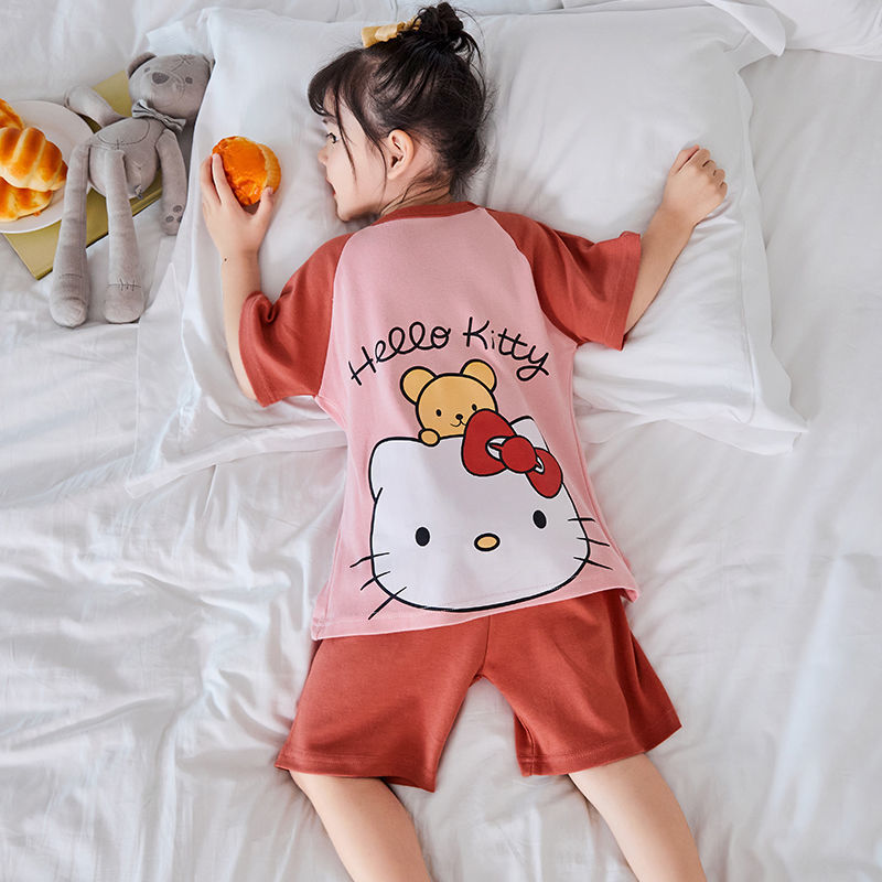 儿童睡衣夏季女童纯棉短袖薄款女孩中大童宝宝可爱卡通家居服套装