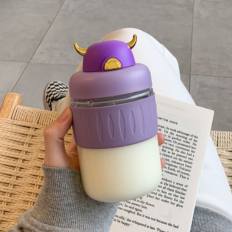 Simple water cup high face value girls' glass ins straw cup scald resistant high temperature student girl minority cup