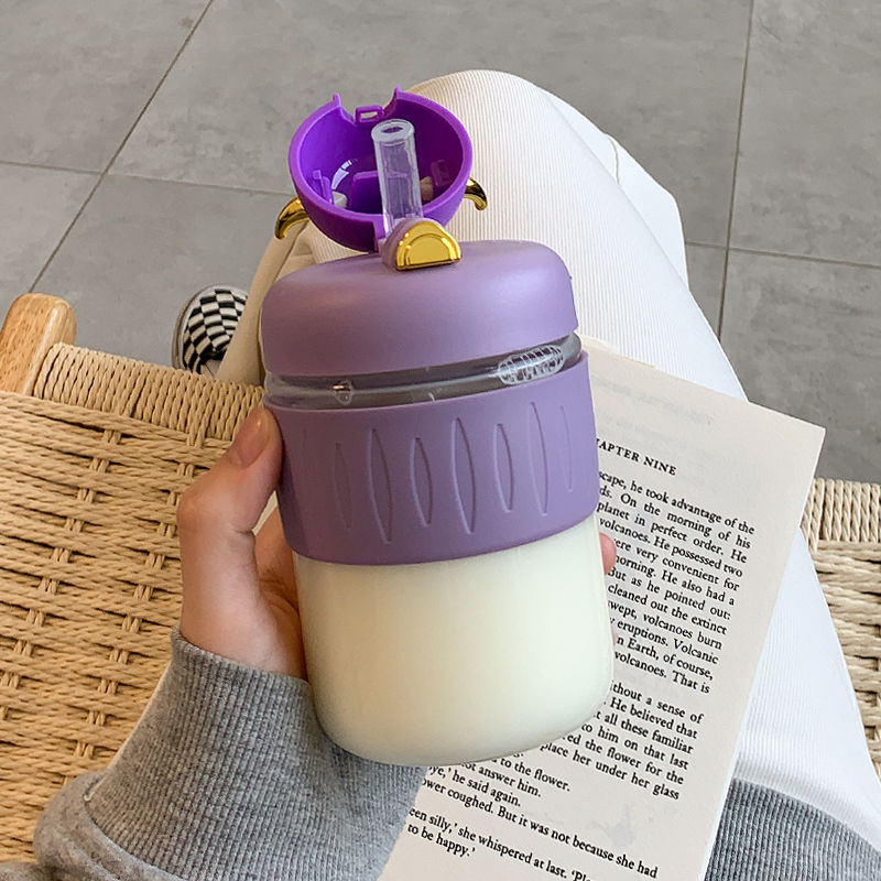 Simple water cup high face value girls' glass ins straw cup scald resistant high temperature student girl minority cup