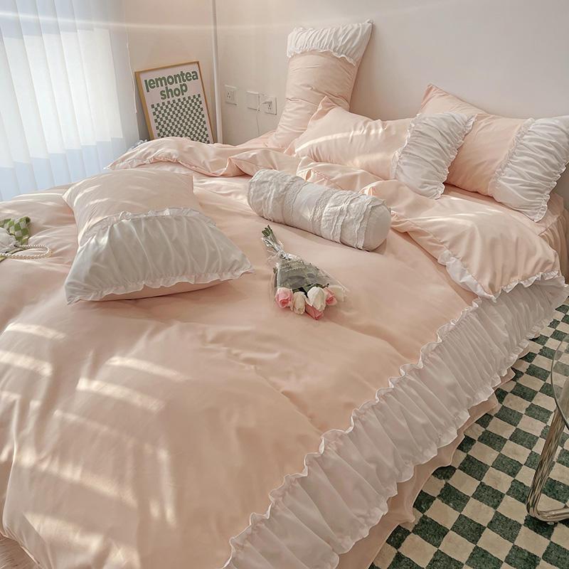 High value net red Japanese lace tulip quilt cover bed skirt four piece single dormitory bed sheet Three Piece Bedding Set