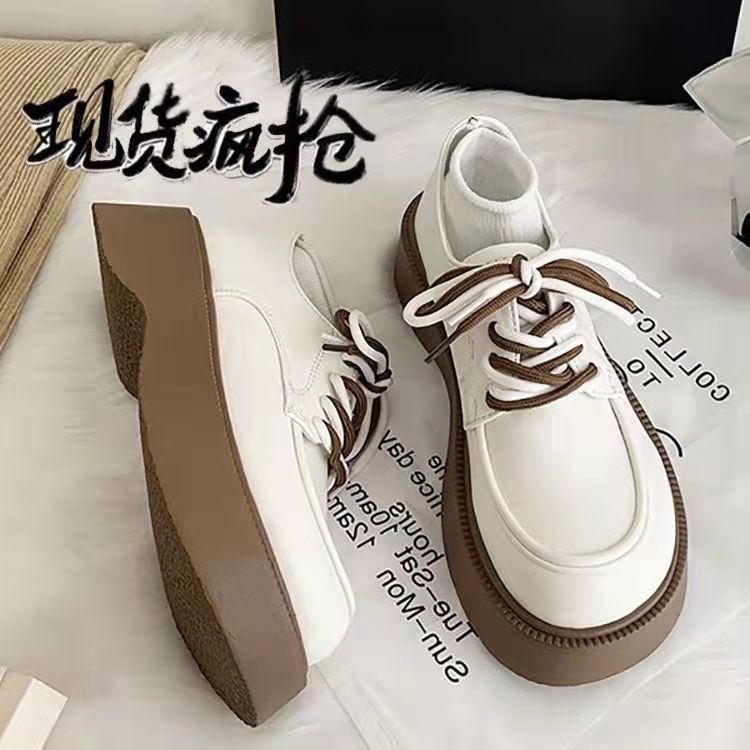 British style small leather shoes women's spring  new versatile platform muffin lace up round head Japanese JK Mary Jane shoes