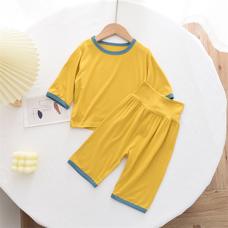 Children's pajamas modal suit spring and summer three-quarter sleeves high waist thin underwear men's and women's baby home clothes outside wear
