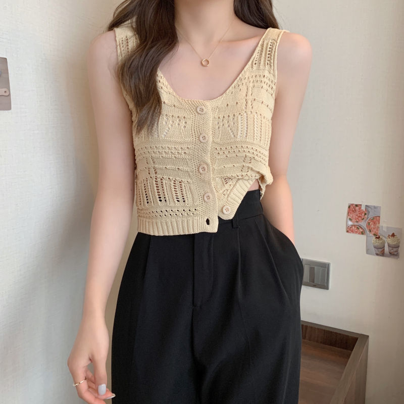 Knitted camisole women's inner wear spring clothes 2023 new design sense small crowd wear beautiful back bottoming top