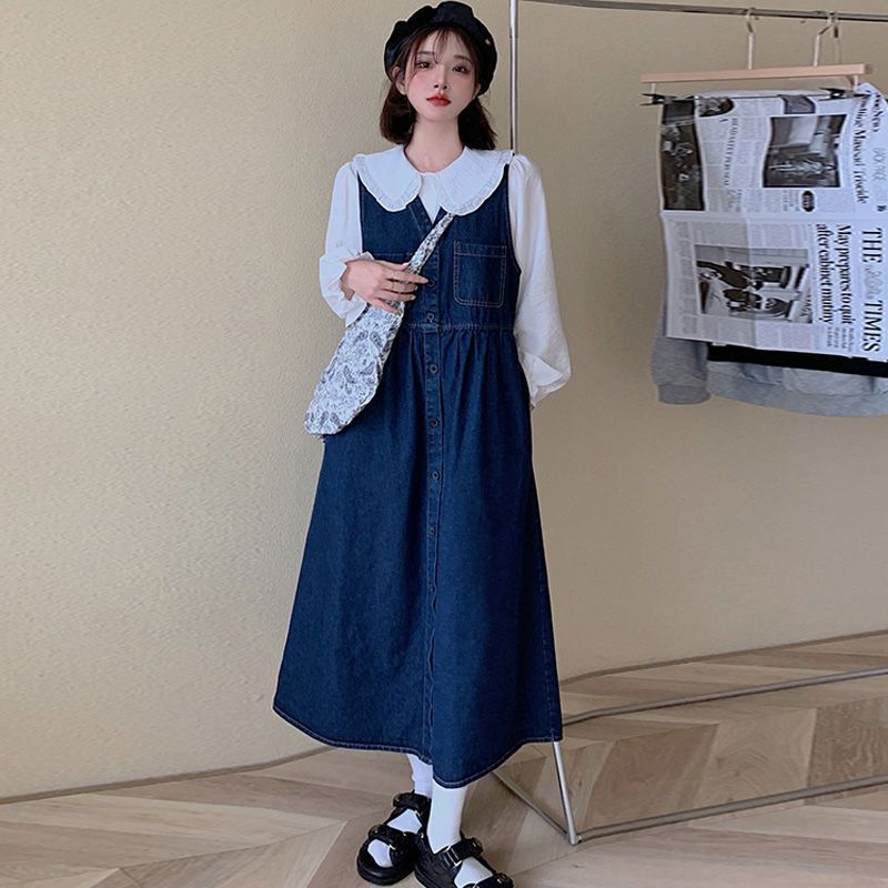 French retro small denim strap skirt women's summer  new all-match slim V-neck small dress