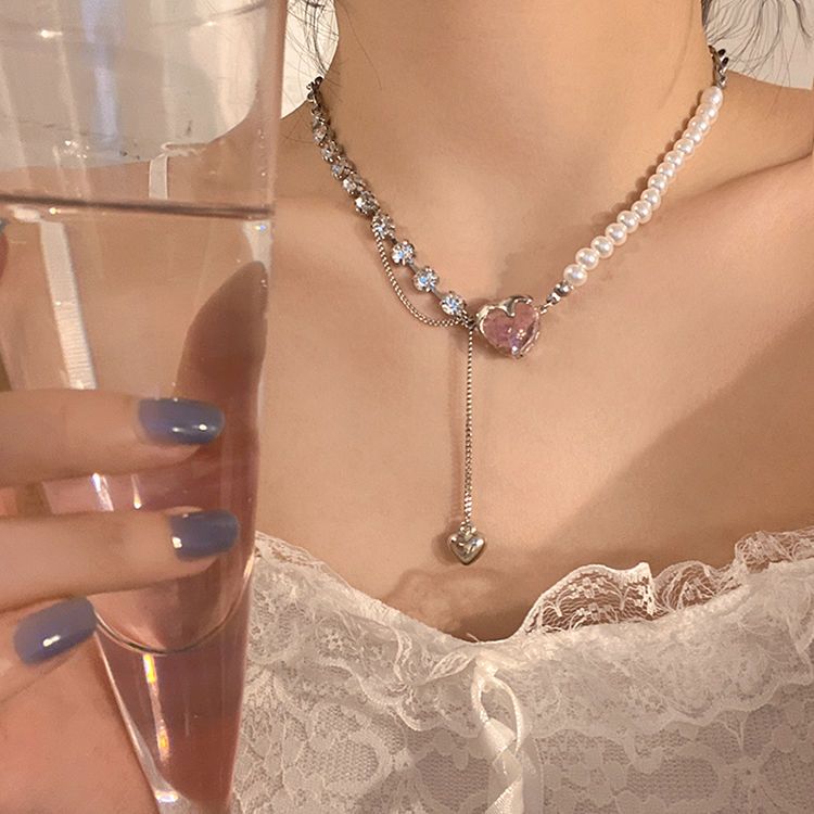 爱心拼接珍珠项链设计感高级轻奢小众锁骨链2023年新款女颈链冷淡