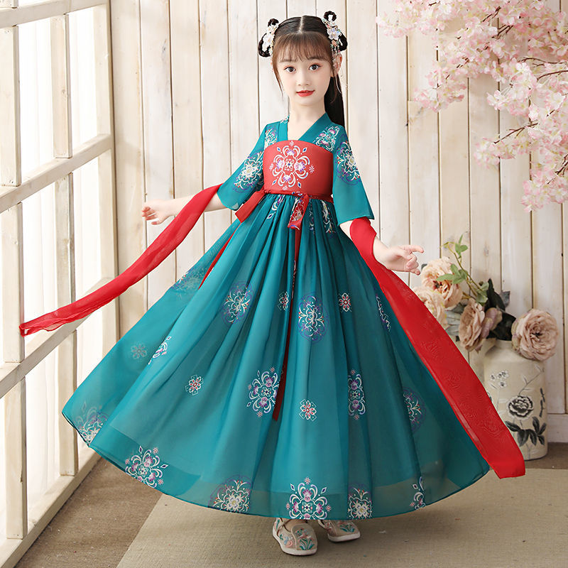 兒童漢服女春秋款中國風2022新款連衣裙仙氣女孩古裝童裝古風裙子