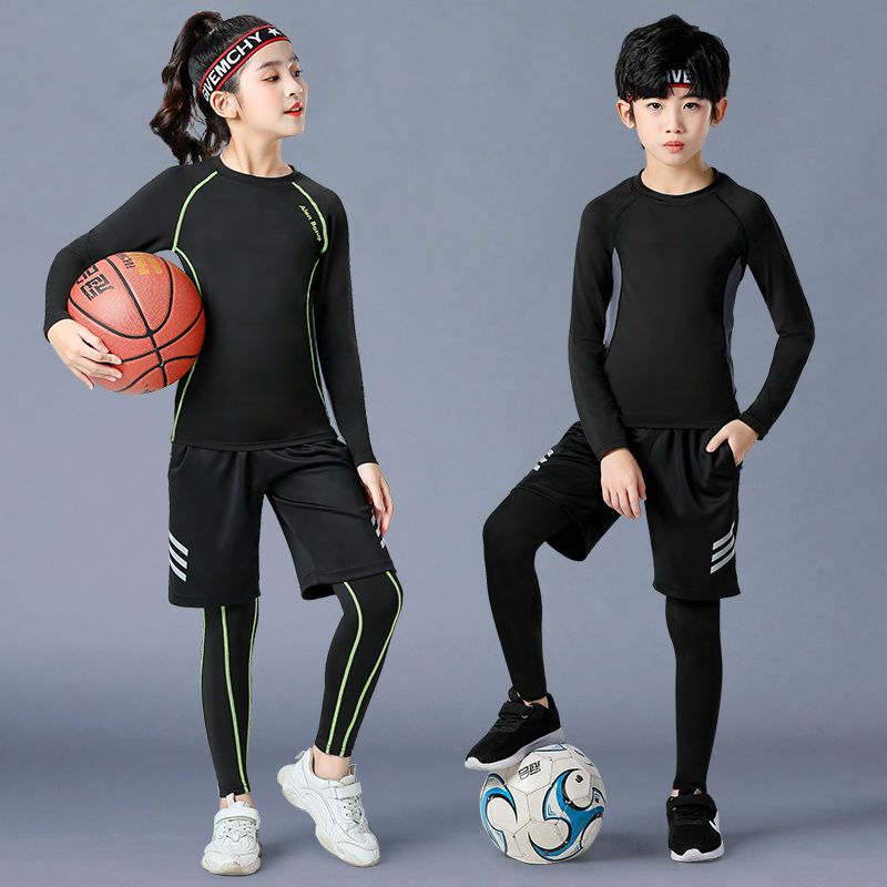 儿童运动服套装男童女童篮球打底裤足球训练服小男孩速干衣中大童