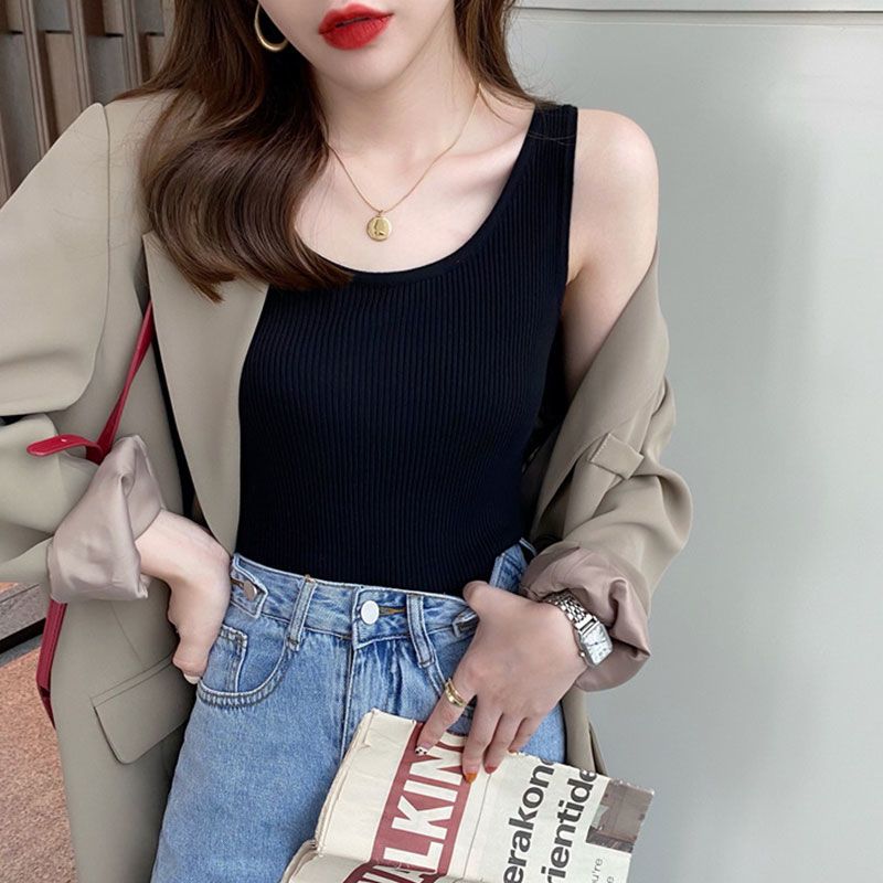 黑色吊帶背心女西裝內搭夏季打底設計感小眾外穿工字針織白色上衣