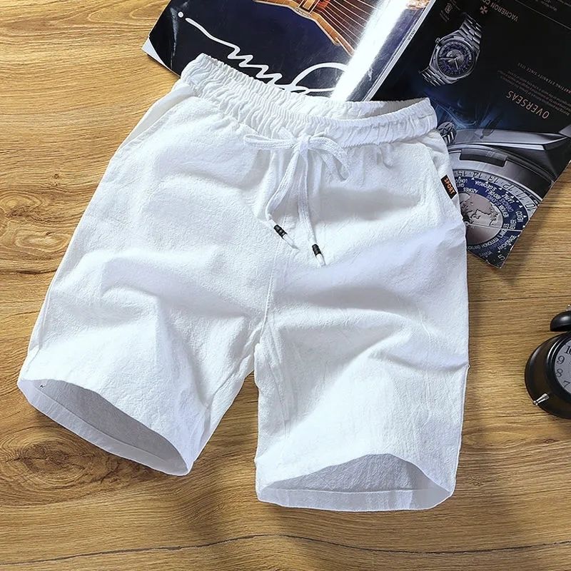 Shorts men's summer cotton and linen pants trend straight casual pants men's loose sports beach pants