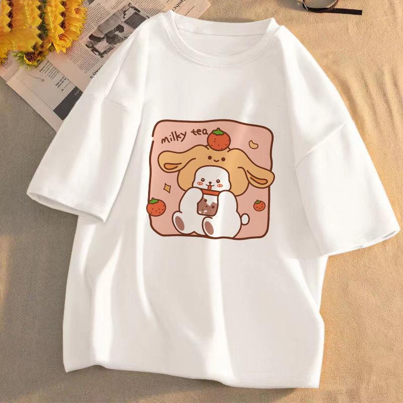 Short-sleeved t-shirt female summer new student Korean version loose half-sleeved salt system cartoon all-match T-shirt ins wind top