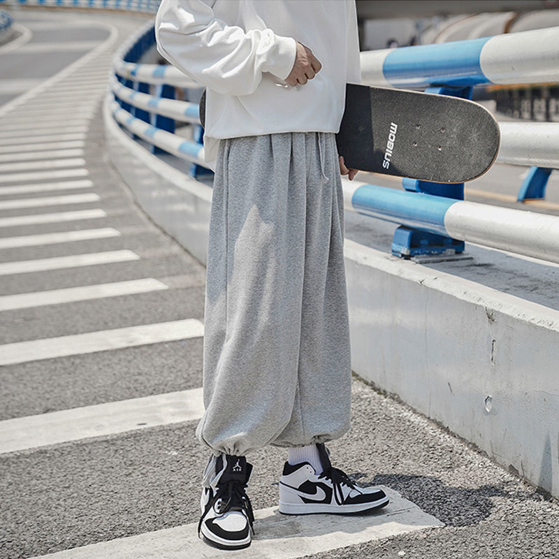 Nanjiren salt sports pants for men and women spring and summer loose all-match gray pants Japanese high street wide-leg bloomers