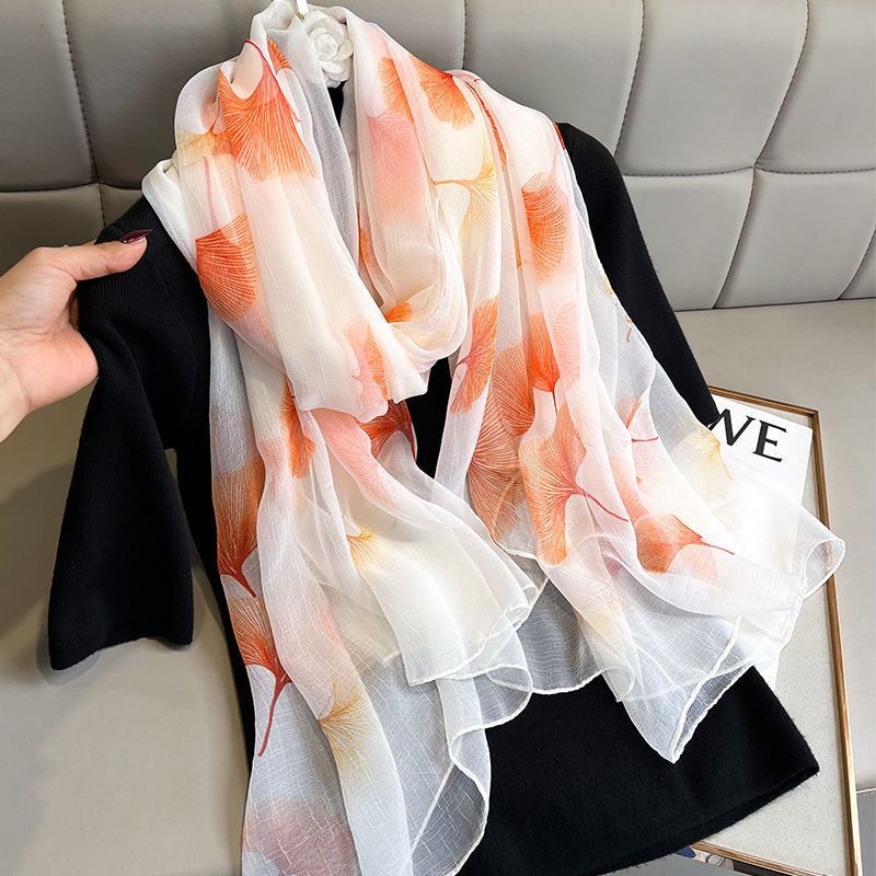 Elegant Women's Scarf With Ginkgo Leaf Pattern Dual Purpose Shawl_voghion.com