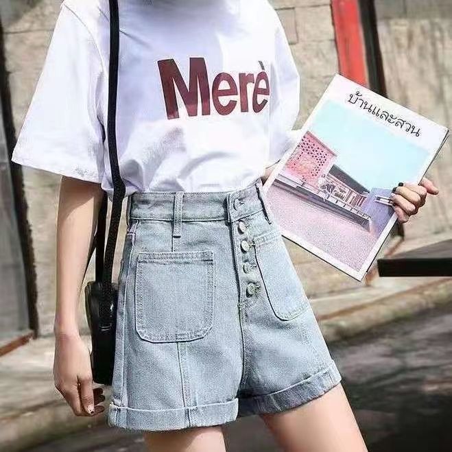 2022 new large size high waist thin and fat MM denim ladies all-match trendy A-line plus fat net red wide-leg hot pants