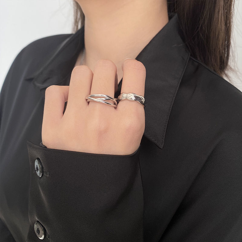 Niche design simple double-layer cross set ring female ins tide net red fashion personality adjustable index finger ring ring