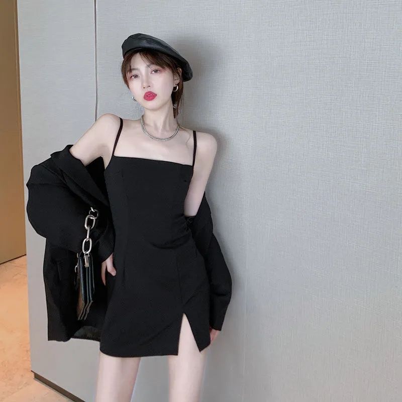 2023 spring new temperament and high-end suit women's hip-covering suspender dress suit jacket bombing the street two-piece set