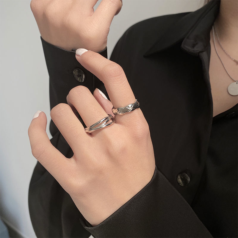 Niche design simple double-layer cross set ring female ins tide net red fashion personality adjustable index finger ring ring