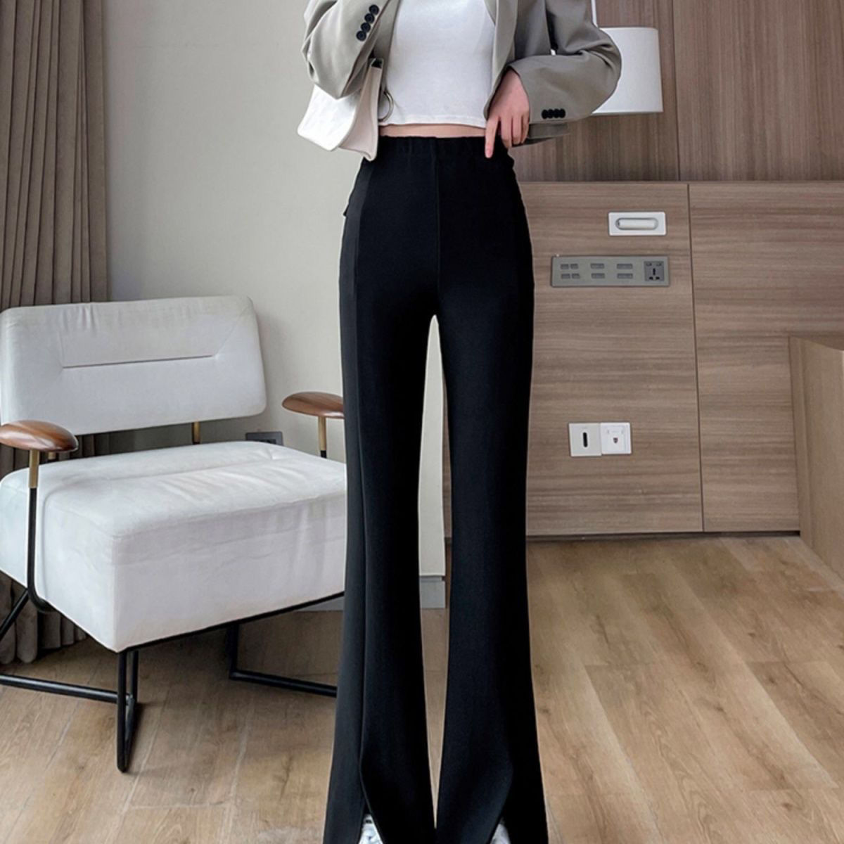 Slit micro horn pants fashion women's floor mops slim in summer fashion foreign style new in summer 