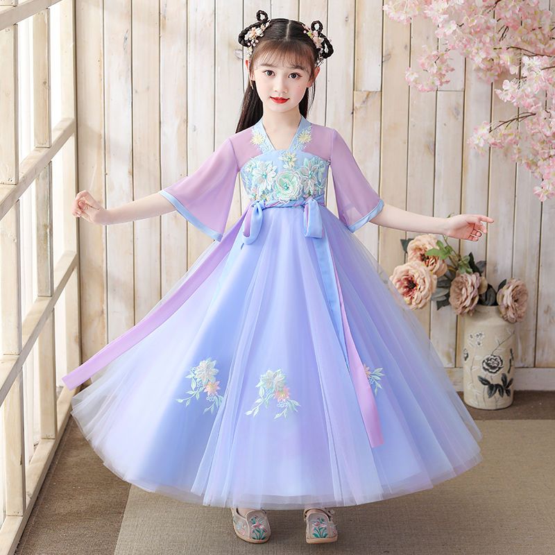 兒童漢服女童連衣裙夏裝兒童古裝中國風春秋款襦裙小女孩童裝裙子