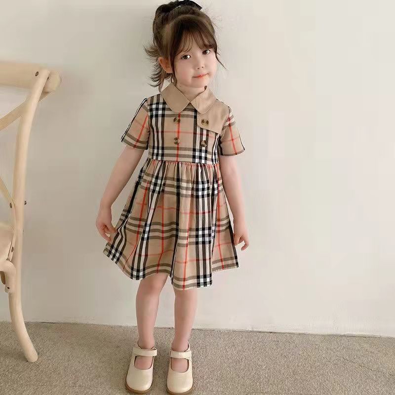 外貿童裝女童英倫風格子連衣裙2021新款兒童寶寶洋氣雙排扣公主裙