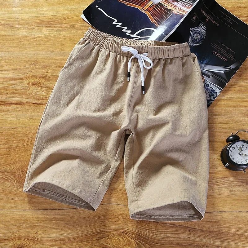 Shorts men's summer cotton and linen pants trend straight casual pants men's loose sports beach pants