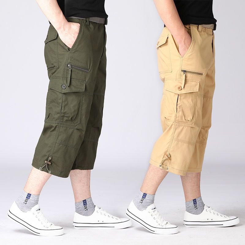 Three-year bag wear multi-pocket summer thin men's elastic seven-point men's casual loose shorts men's breeches 7-point pants