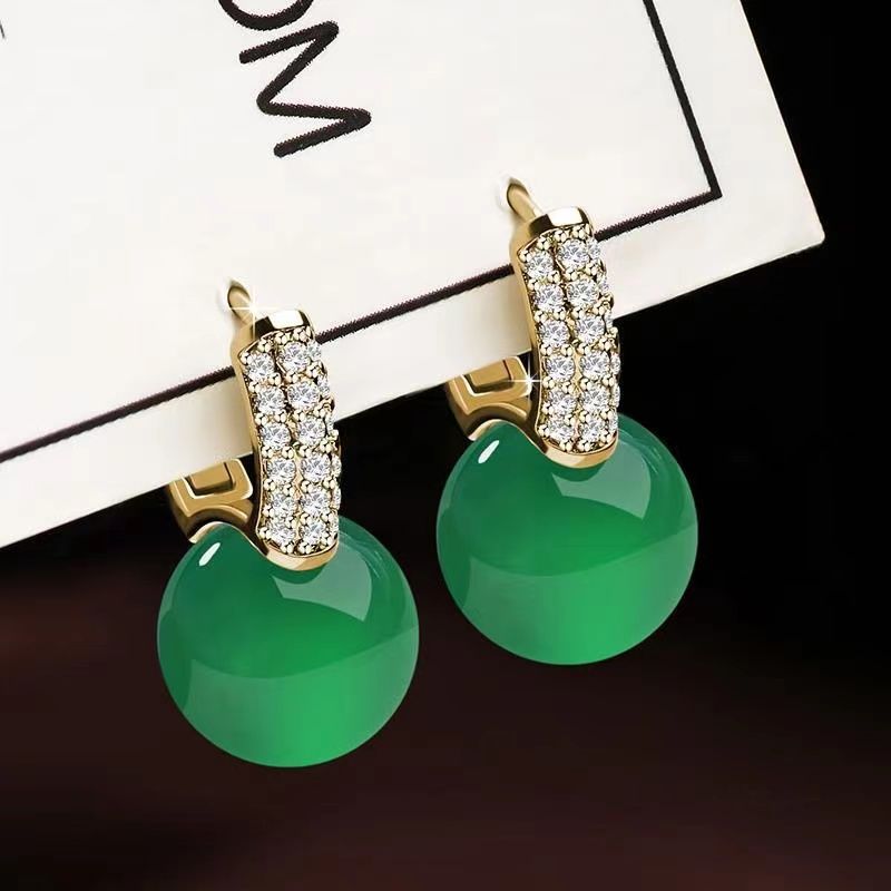 Orecchini a bottone in argento S925 con agata naturale, ipoallergenici, stile coreano, alla moda, versatili, da donna_voghion.com