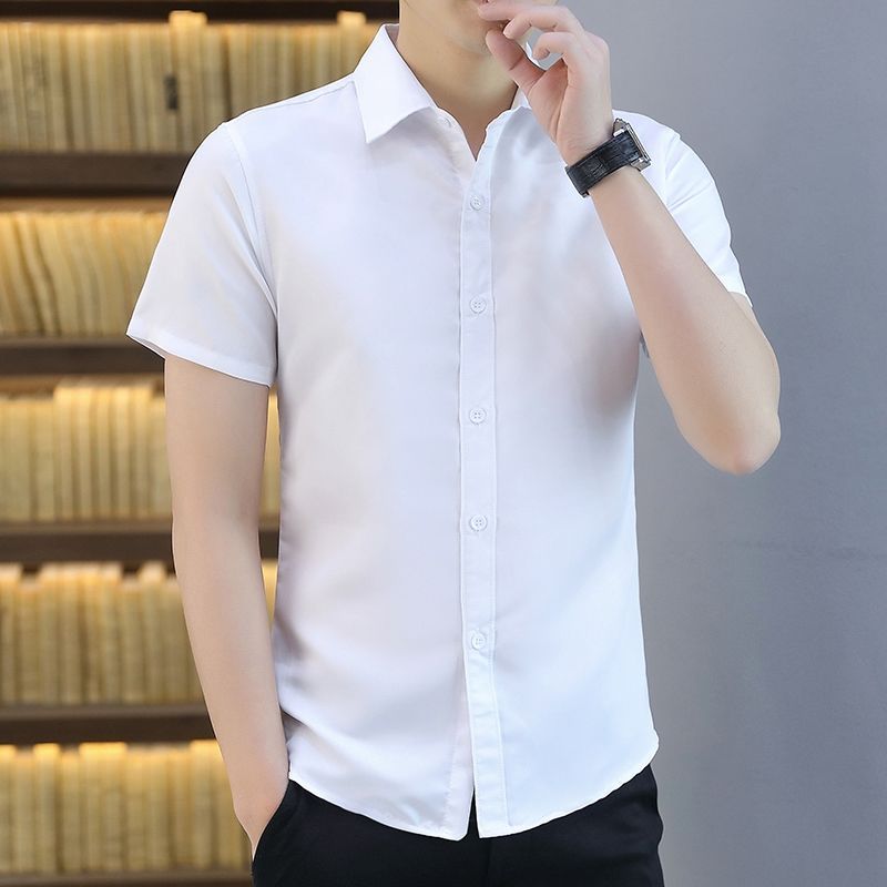 夏天纯色短袖衬衫男士韩版潮流学生衬衣男生修身寸衫上衣休闲男装
