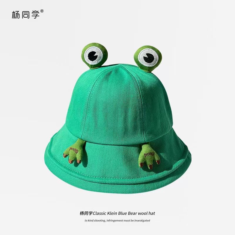 帽子女夏季新款可爱小青蛙渔夫帽出街小众时尚百搭遮阳防晒盆帽
